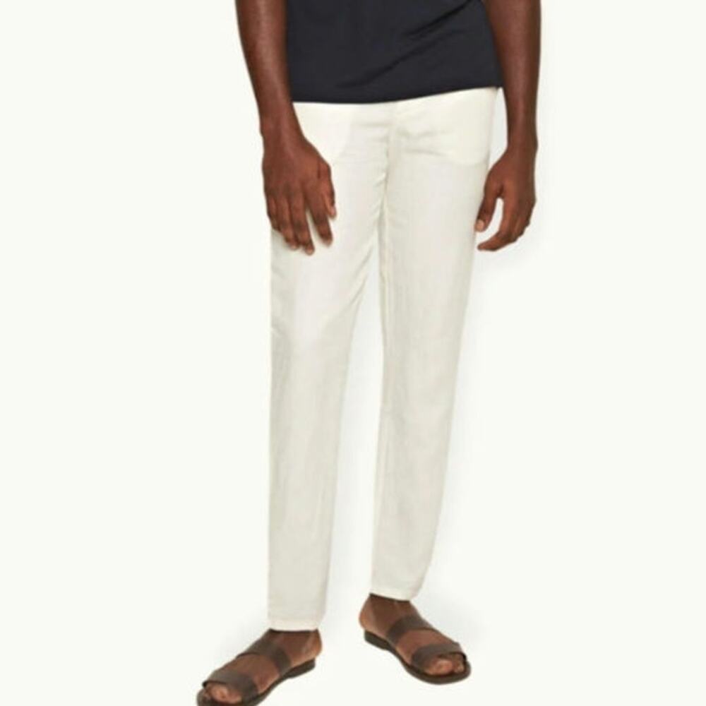 Orlebar Brown Tailored Fit Cornell Linen Trouser Pant in Sandbar Travel Resort